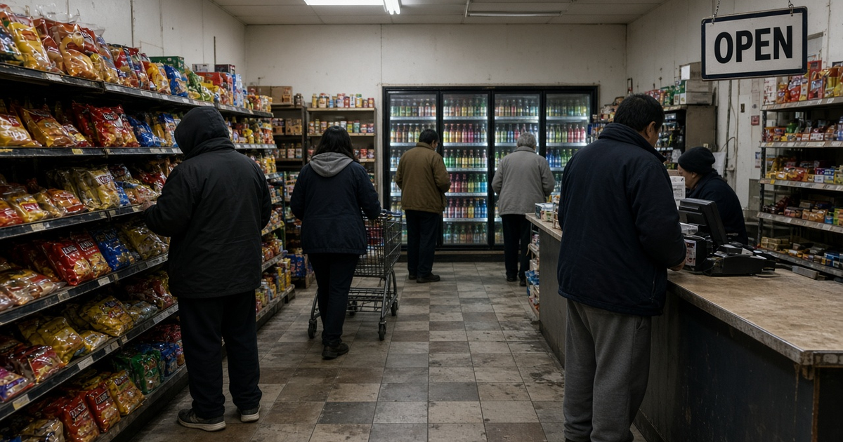 AI-generated illustration of customers shopping inside a neighborhood store